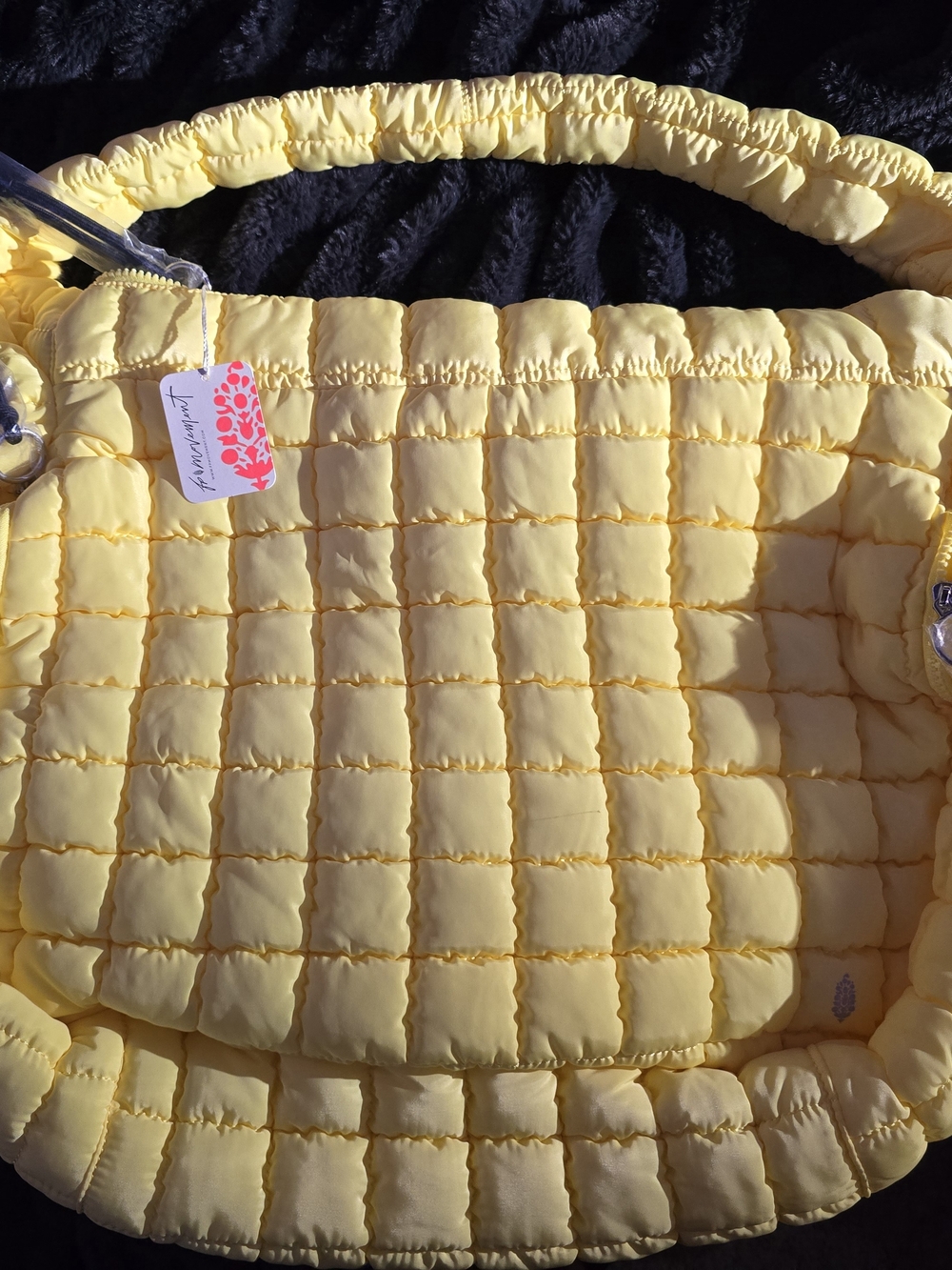 Free People Sun Yellow Quilted Puffy Carry All Tote